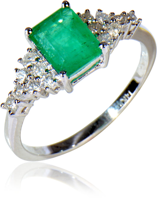 Rakam Gold Emerald, Diamond 14K White Gold 14 K Ring