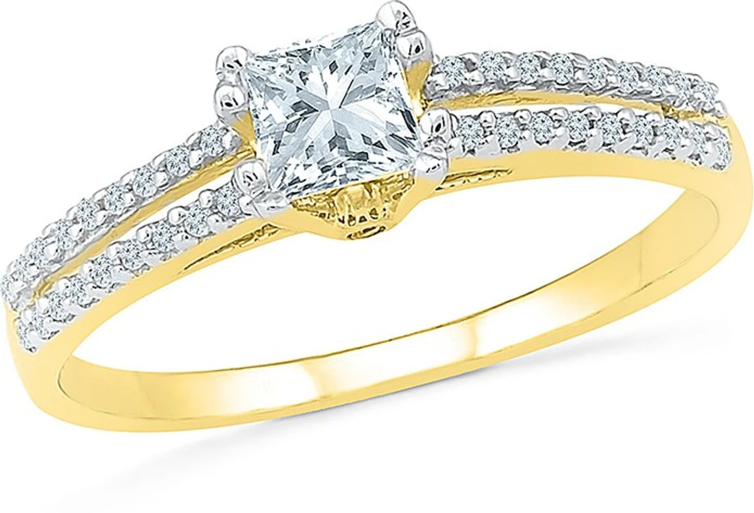 Radiant Bay Stone Show Yellow Gold Diamond 14 K Ring