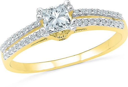 Radiant Bay Stone Show Yellow Gold Diamond 14 K Ring