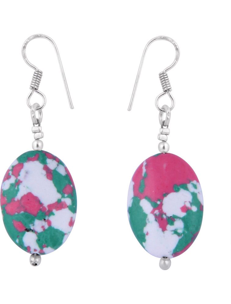 Pearlz Ocean 2.5 Inch Dyed Howlite Oval Multi- Colored Alloy Dangle Earring