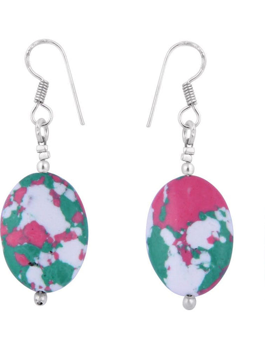 Pearlz Ocean 2.5 Inch Dyed Howlite Oval Multi- Colored Alloy Dangle Earring