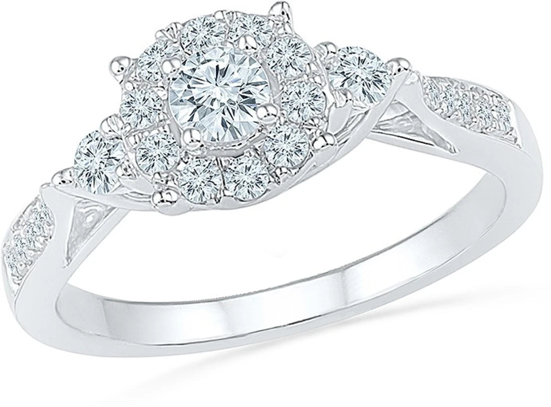 Radiant Bay Drizzle White Gold Diamond 14 K Ring