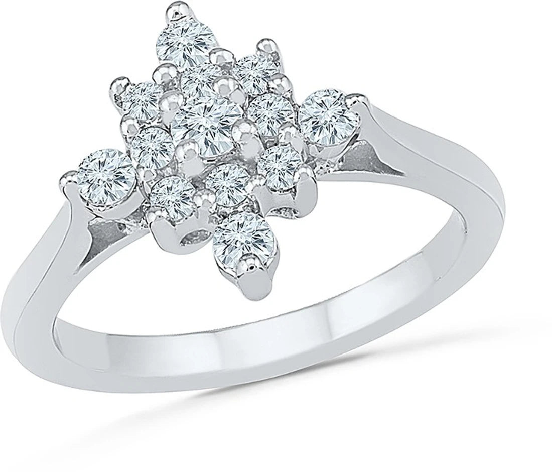 Radiant Bay Sparkling Bloom White Gold Diamond 14 K Ring