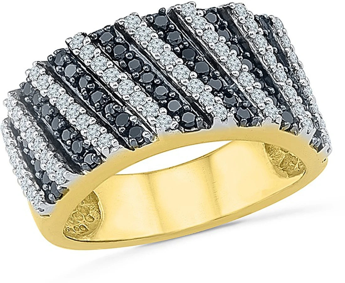 Radiant Bay Breathtaking Black and White Yellow Gold Diamond 14 K Ring