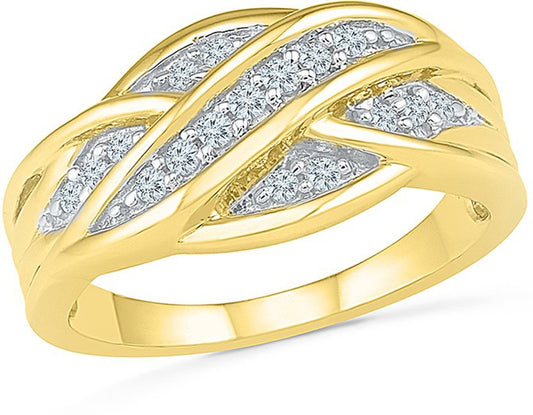 Radiant Bay Ribbon Ripples Yellow Gold Diamond 14 K Ring