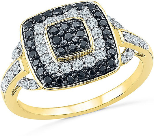 Radiant Bay Black Bejewel Yellow Gold Diamond 14 K Ring