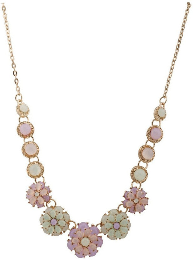 RIANZ New Fashion Moonlight Gem Stone Flower Fabric Necklace