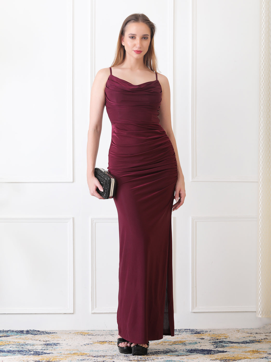 Women Bodycon Maroon Maxi/Full Length Dress