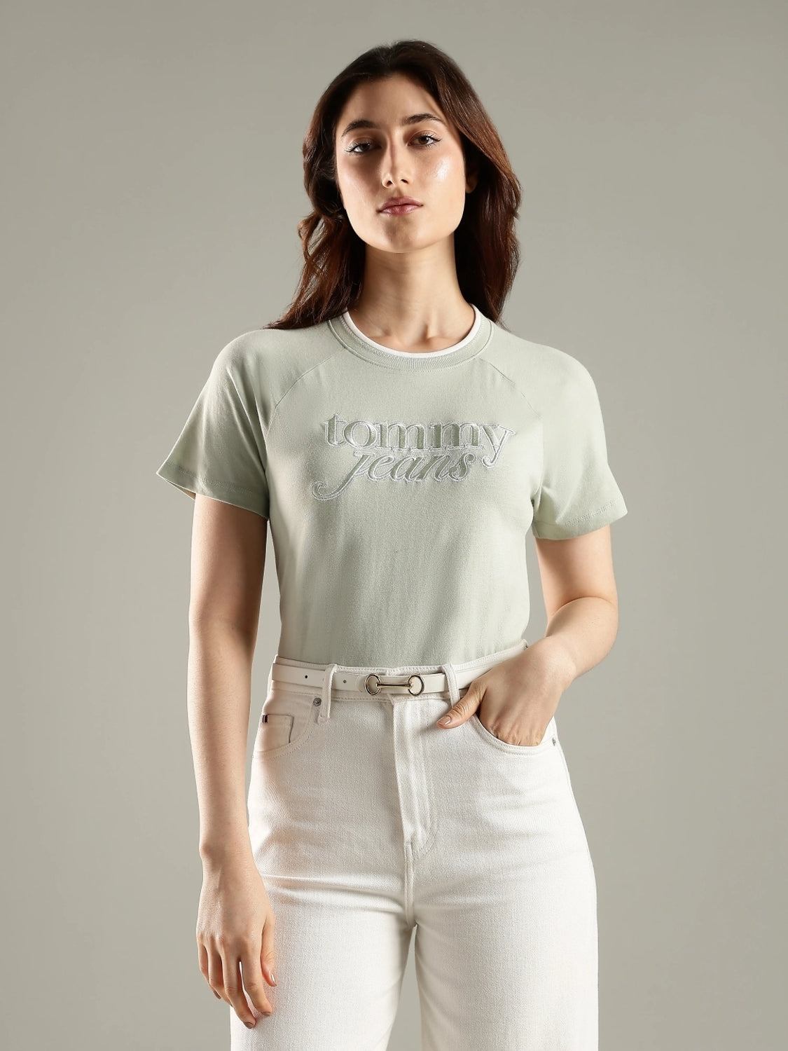 Women Embroidered Round Neck Pure Cotton Green T-Shirt