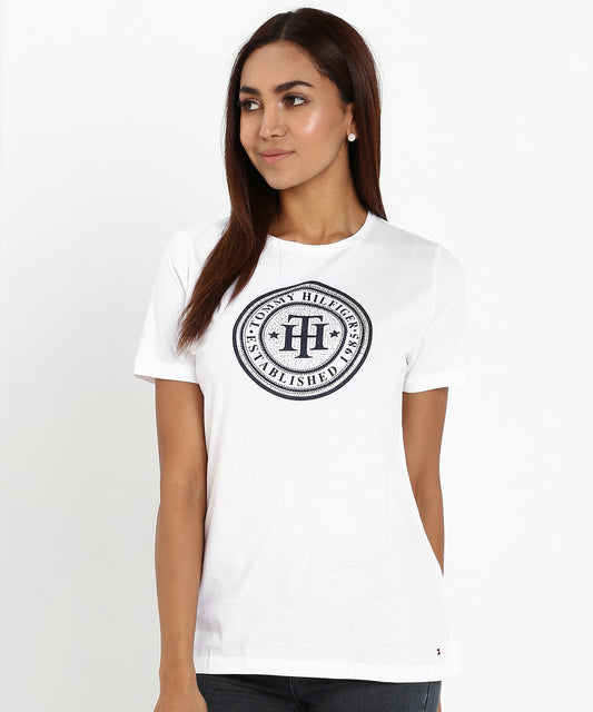 VERA C-NK TEE SS Women Printed Round Neck Cotton Blend ...