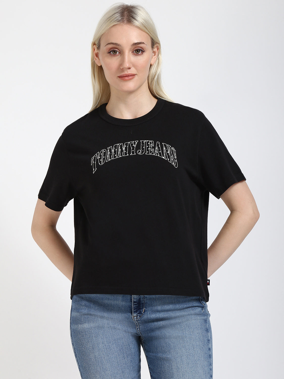 Women Solid Round Neck Cotton Blend Black T-Shirt