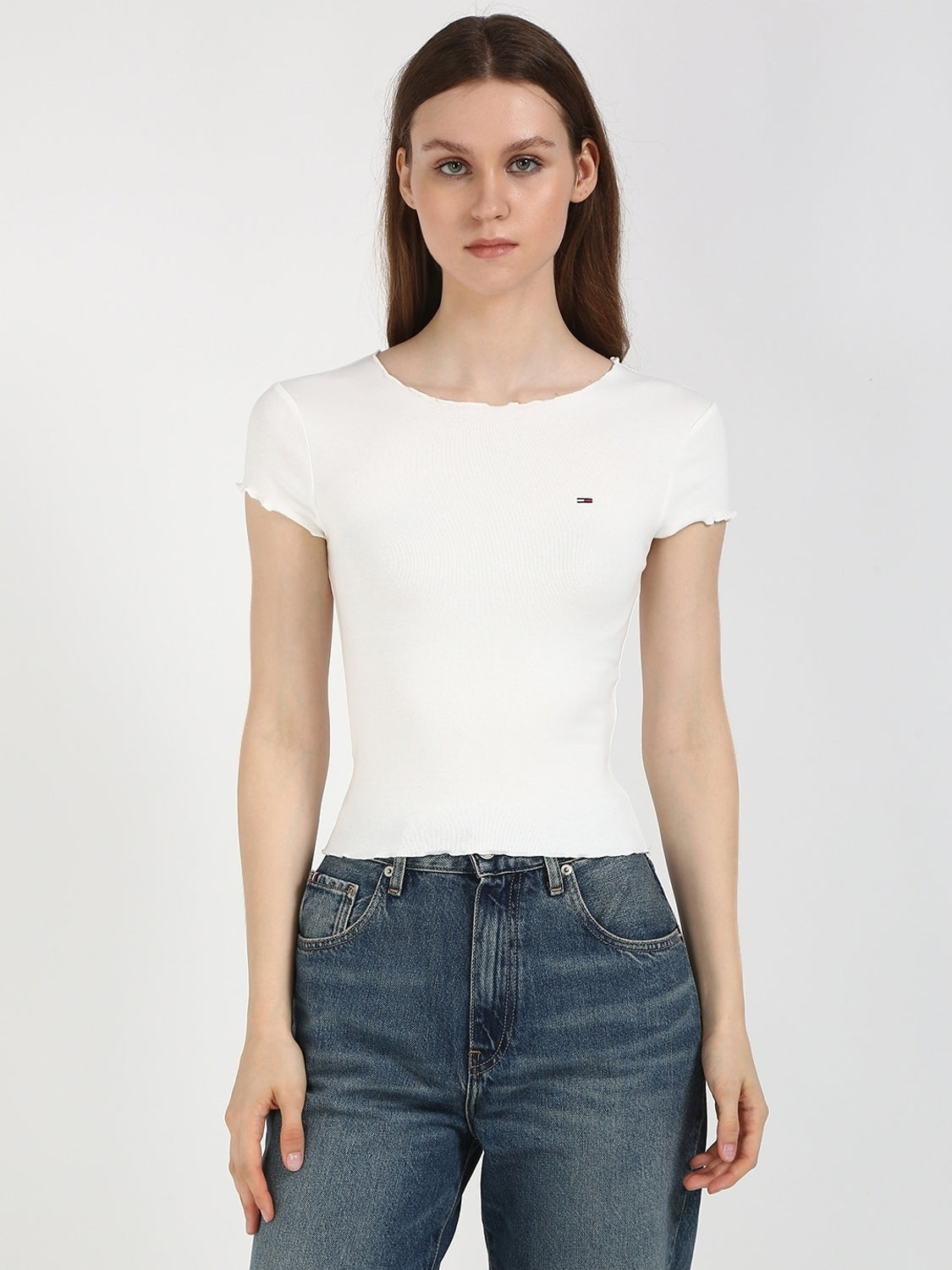 Women Solid Round Neck Pure Cotton White T-Shirt