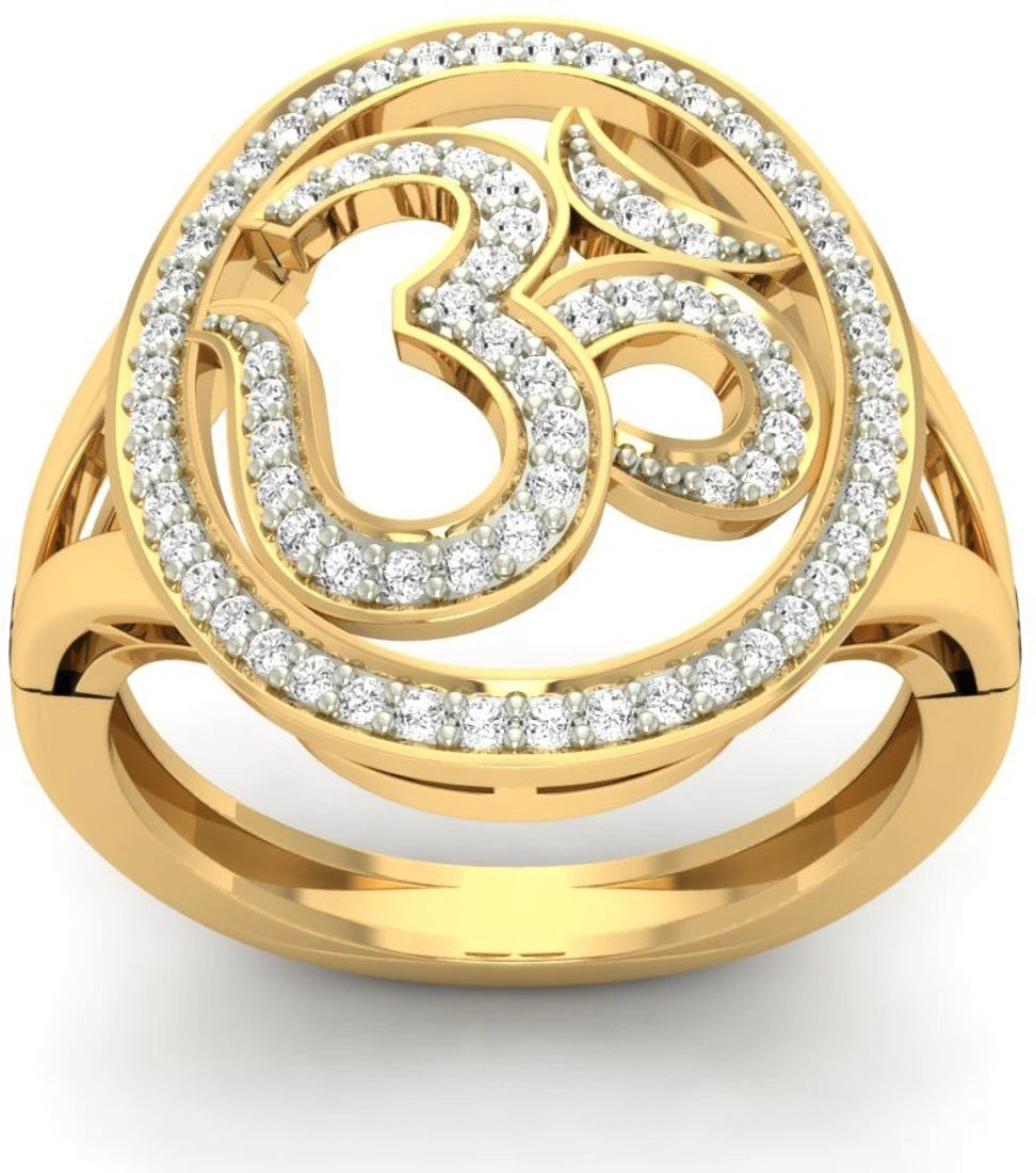 Jewels5 Ganesha Gold Diamond Rhodium 14 K Ring