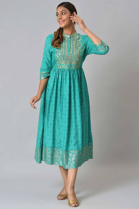 Women Ethnic Dress Green Midi/Calf Length Dress