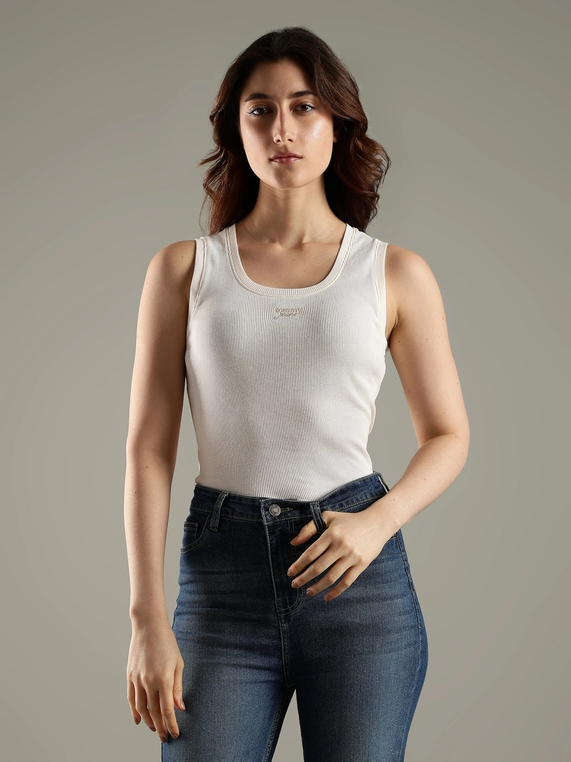 Women Self Design Scoop Neck Pure Cotton White T-Shirt