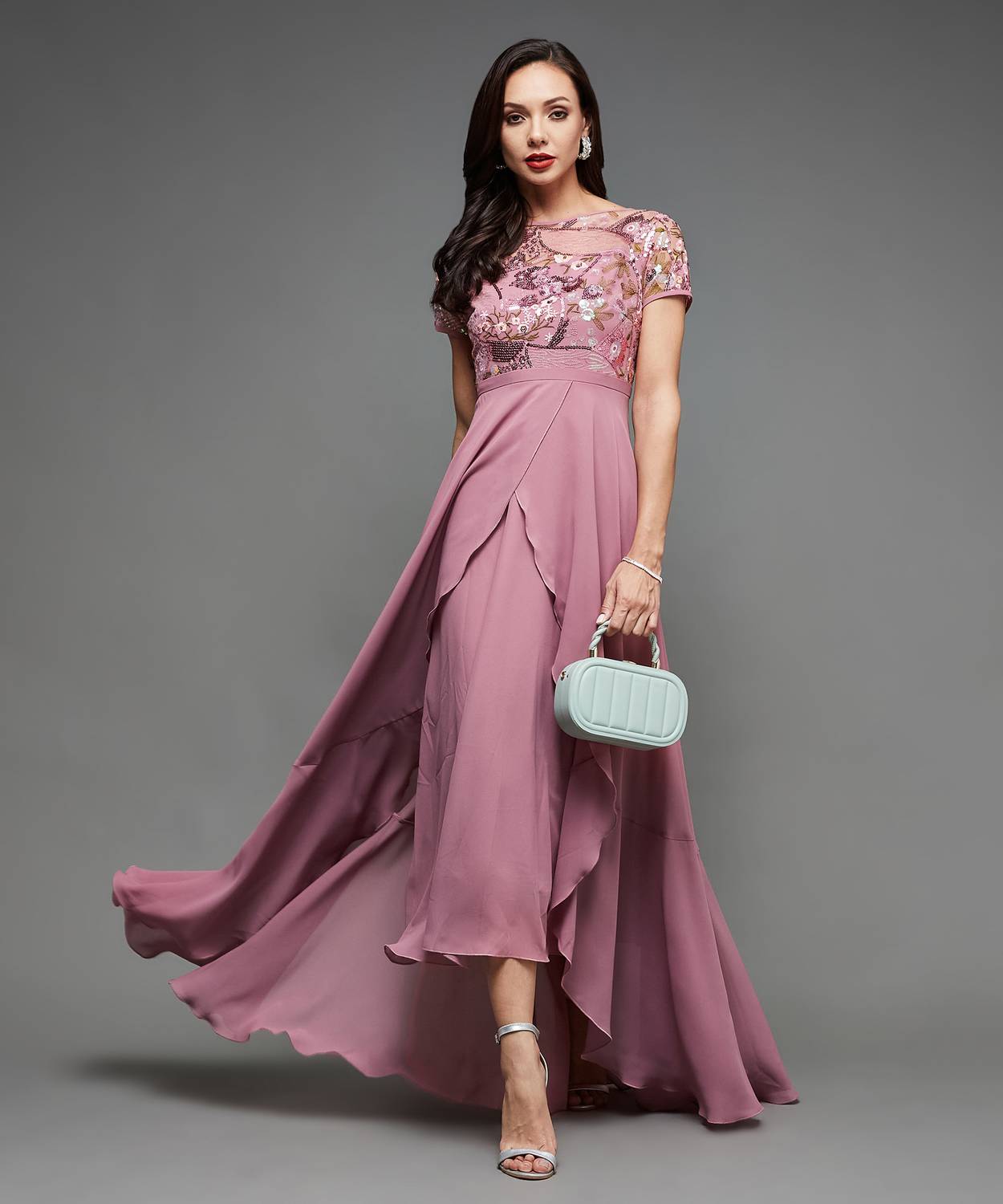 Women Layered Pink Midi/Calf Length Dress