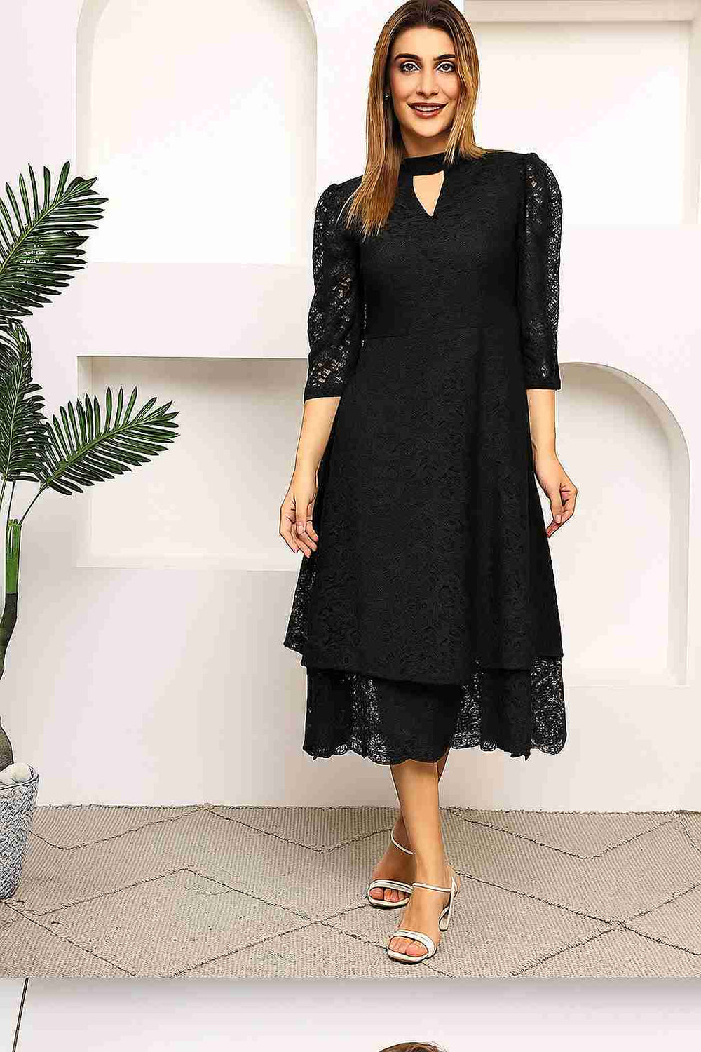 Women Fit and Flare Black Midi/Calf Length Dress