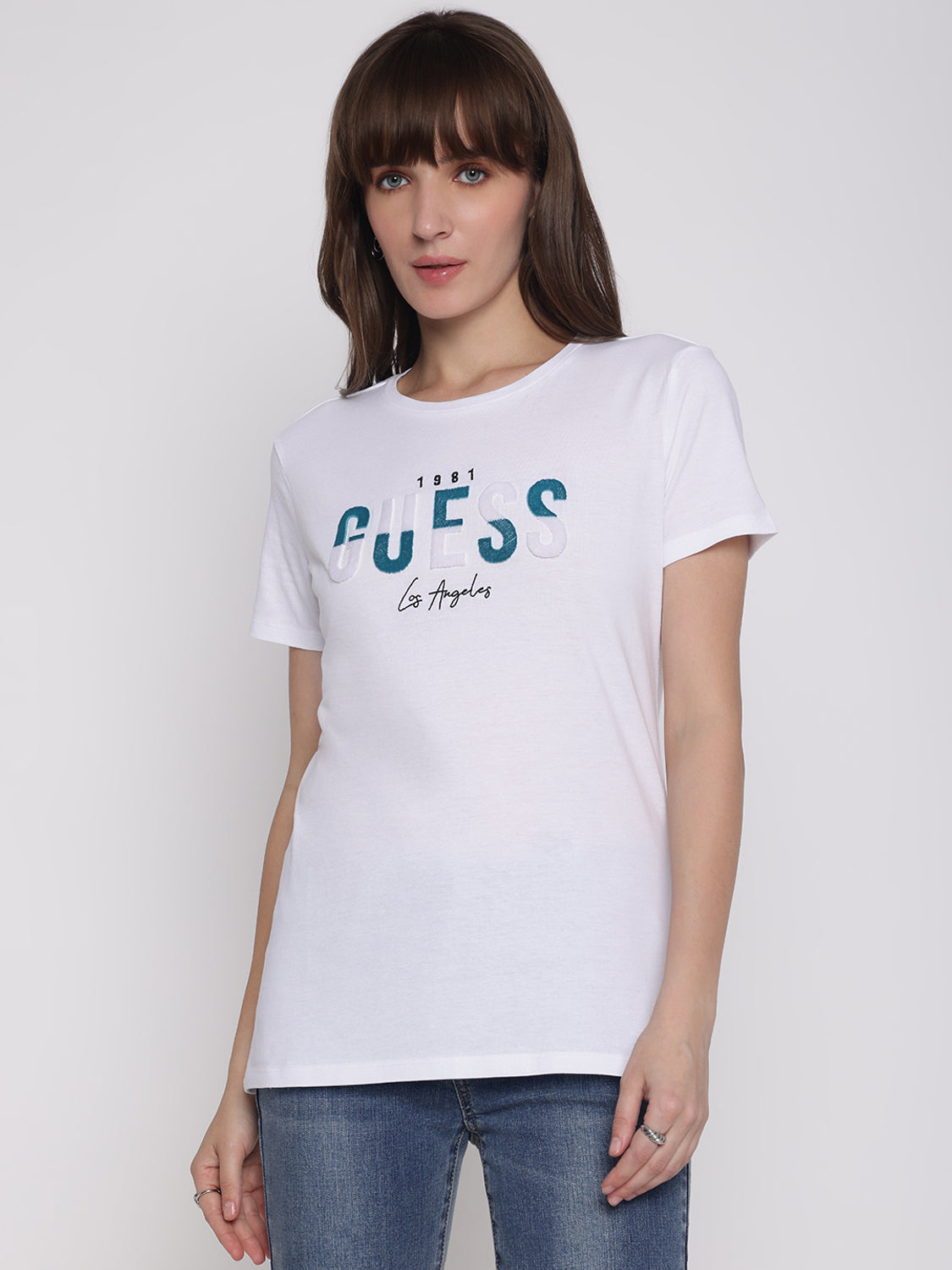 Women Embroidered Crew Neck Pure Cotton White T-Shirt