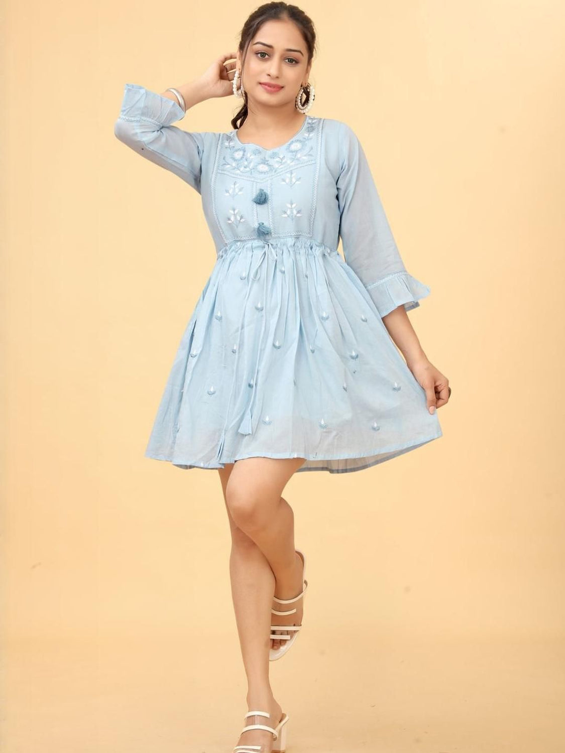 Women Fit and Flare Pink Above Knee/Mid Thigh Length Dr...