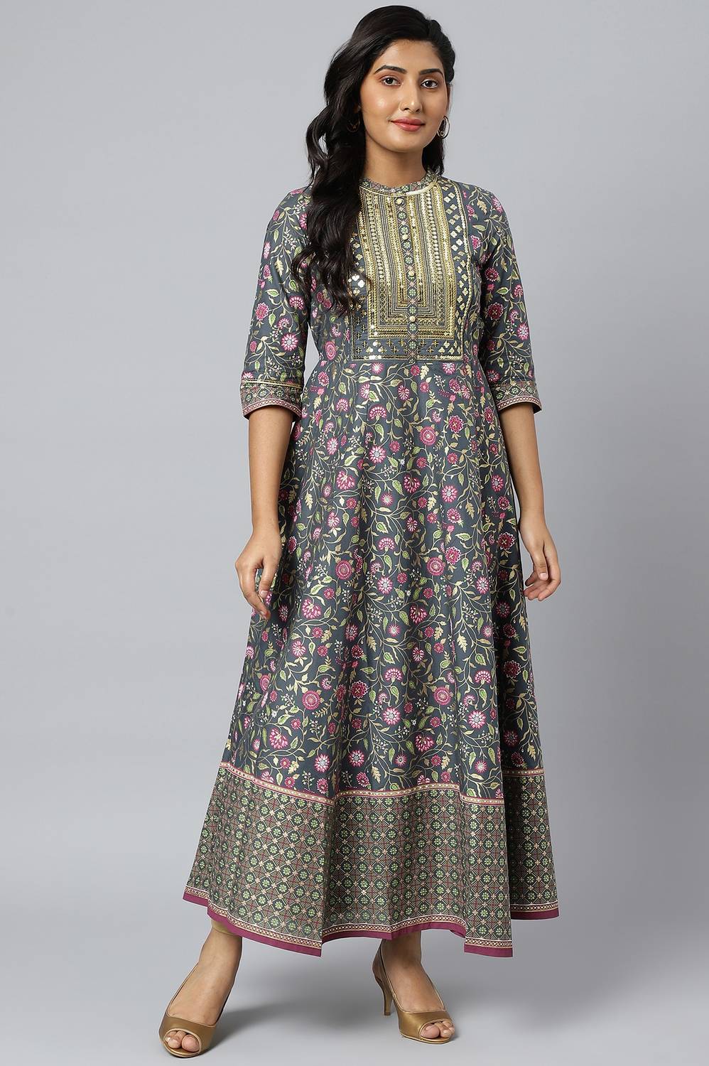 Women Fit and Flare Grey Ankle Length Dress