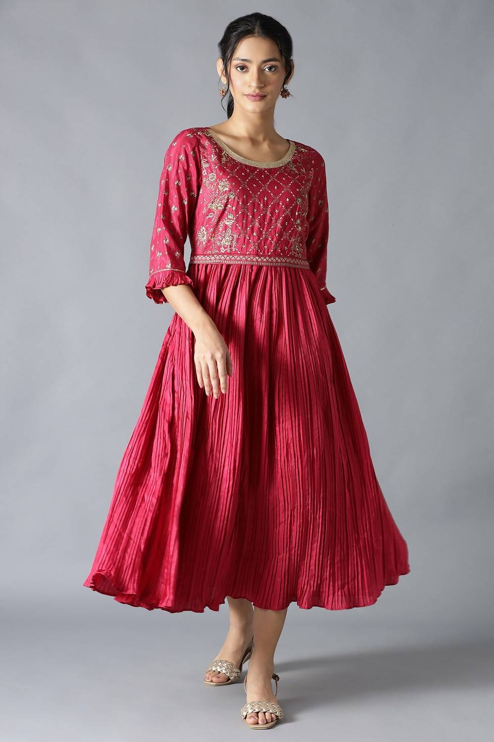 Women Ethnic Dress Pink Midi/Calf Length Dress