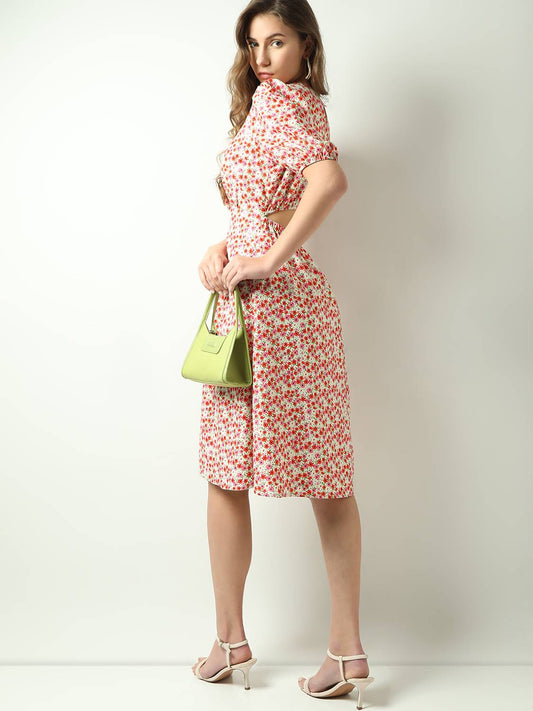 Women Fit and Flare Red, Grey, White Knee Length Dress