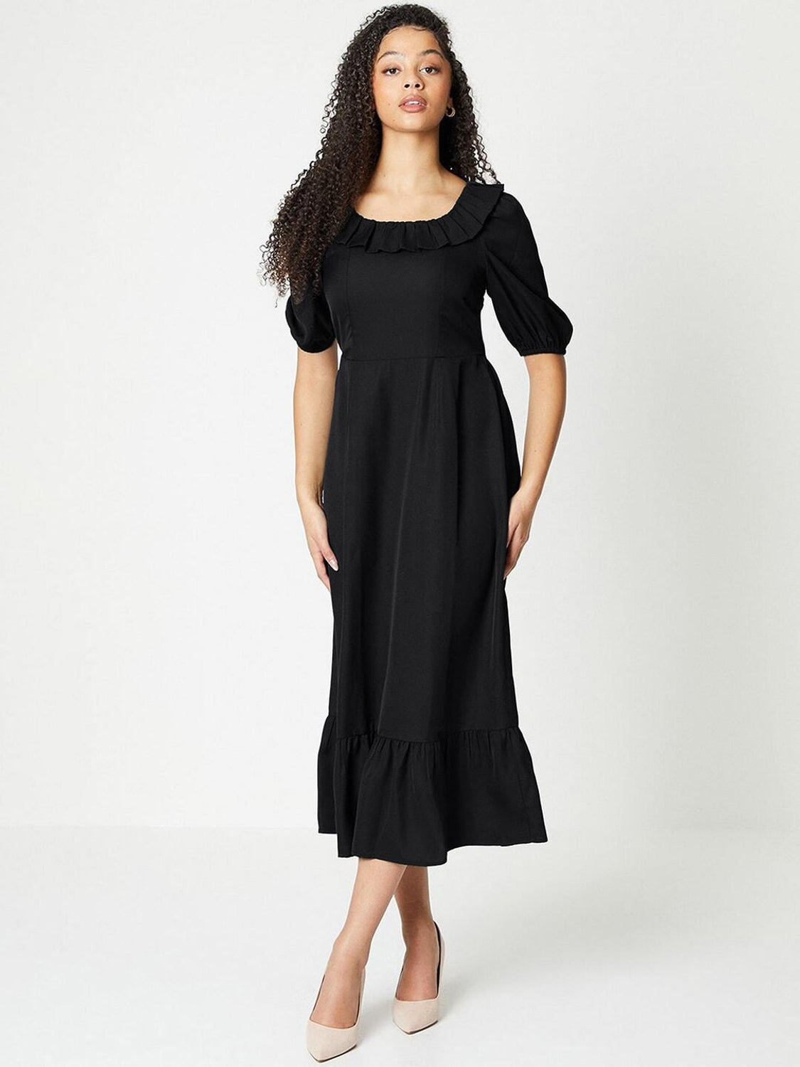 Women A-line Black Midi/Calf Length Dress