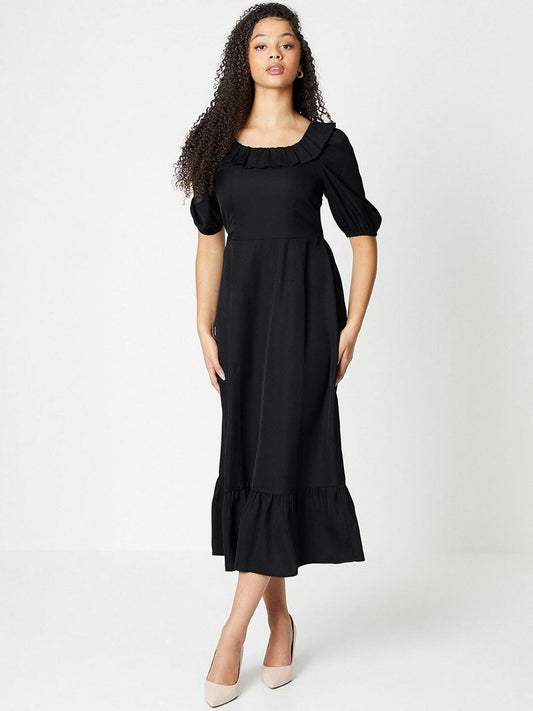 Women A-line Black Midi/Calf Length Dress