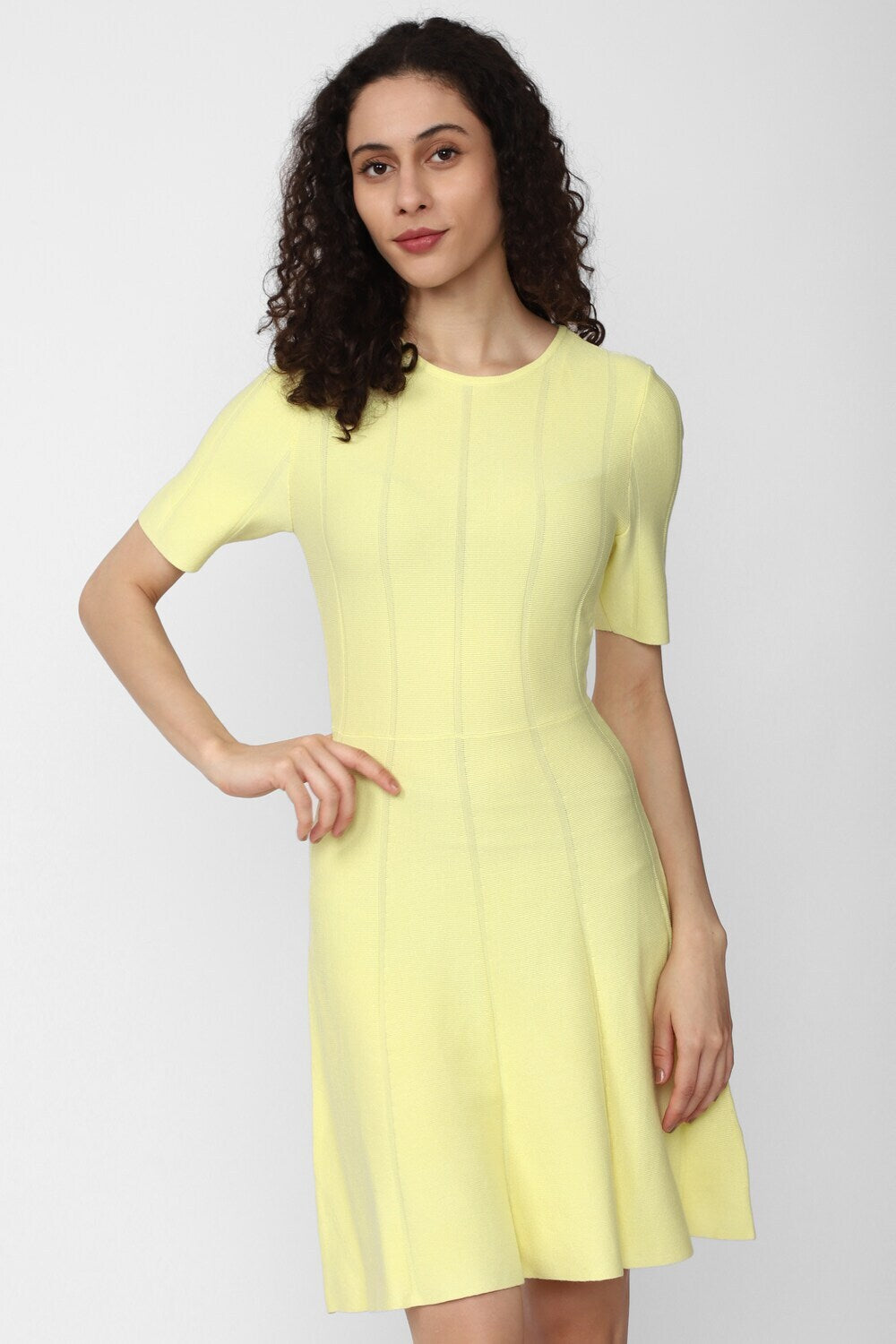 Women A-line Yellow Above Knee/Mid Thigh Length Dress