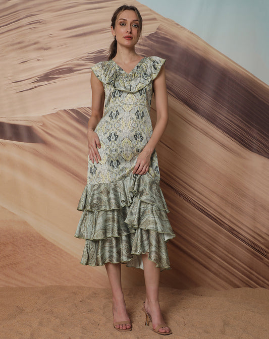 Women Fit and Flare White Midi/Calf Length Dress