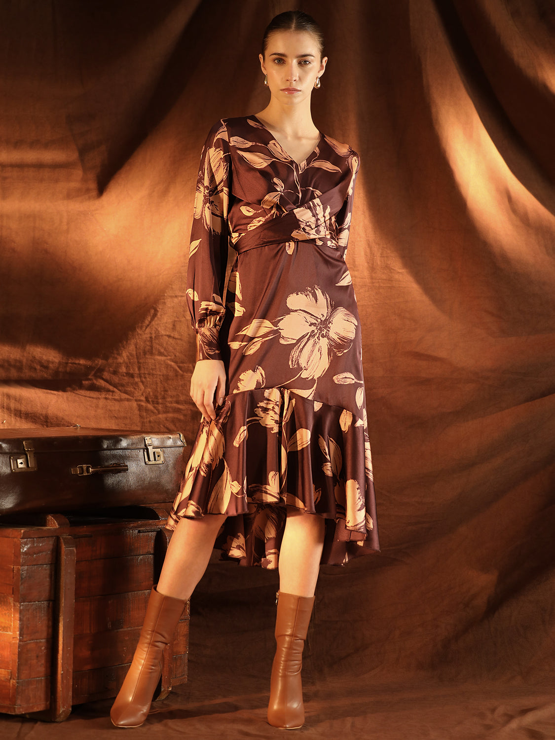 Women Fit and Flare Maroon Midi/Calf Length Dress