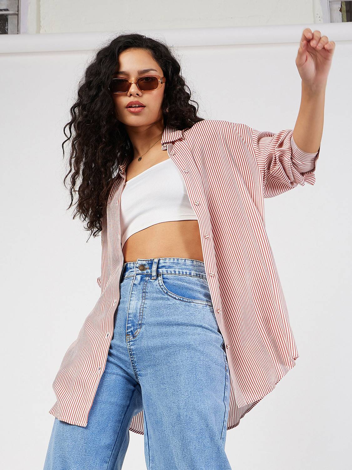 Women Boxy Fit Striped Spread Collar Casual Shirt