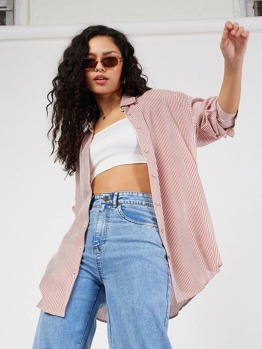 Women Boxy Fit Striped Spread Collar Casual Shirt