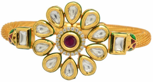 YugshaJewels Brass Ruby, Cubic Zirconia Yellow Gold Bracelet