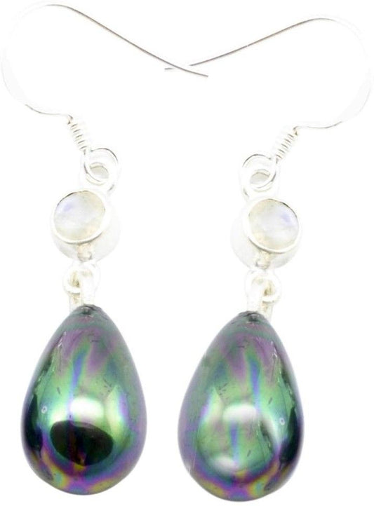 YugshaJewels Sparkling YJE-816 Pearl, Moonstone Sterling Silver Dangle Earring