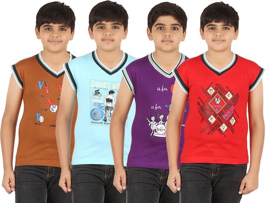Zippy Printed Boy's V-neck Multicolor T-Shirt